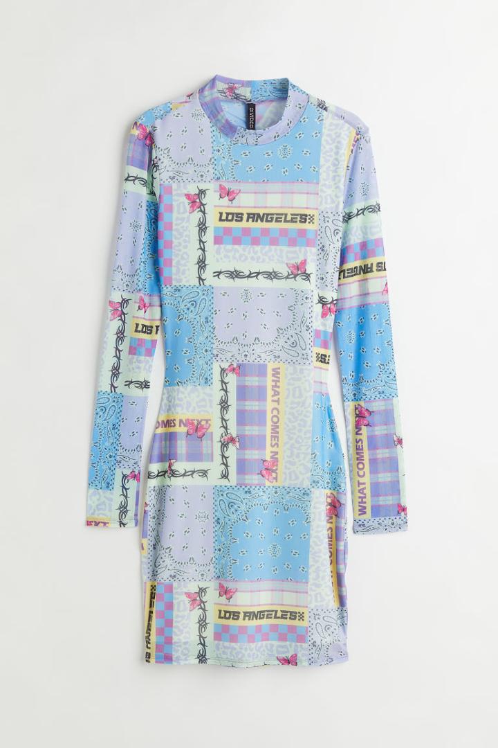 H & M - Patterned Bodycon Dress - White