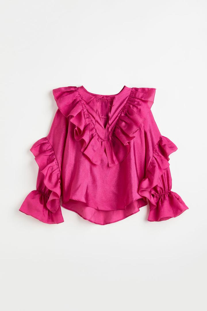 H & M - Flounced Blouse - Pink