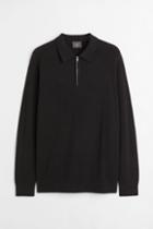 H & M - Muscle Fit 1/4-zip Polo Shirt - Black