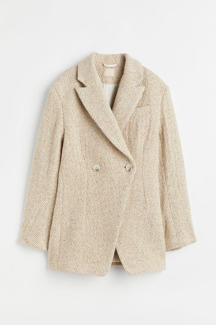 H & M - Double-breasted Silk-blend Jacket - Beige