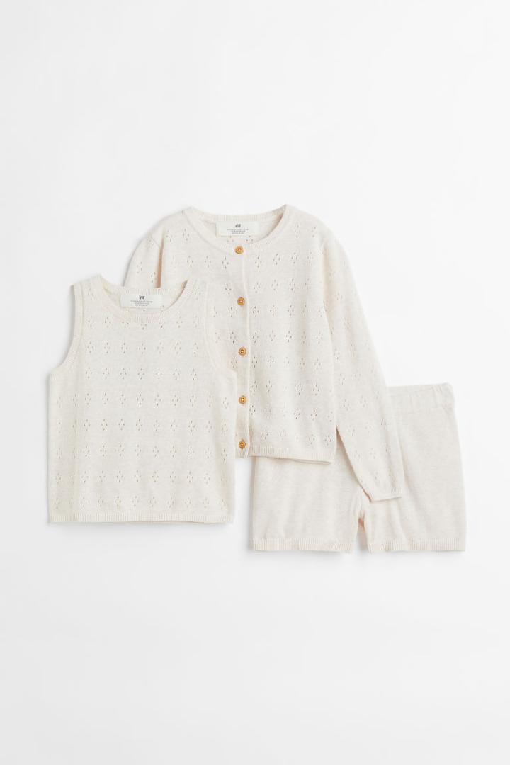 H & M - 3-piece Fine-knit Cotton Set - White