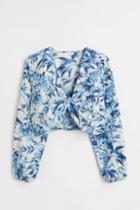 H & M - H & M+ Linen-blend Crop Blouse - Blue