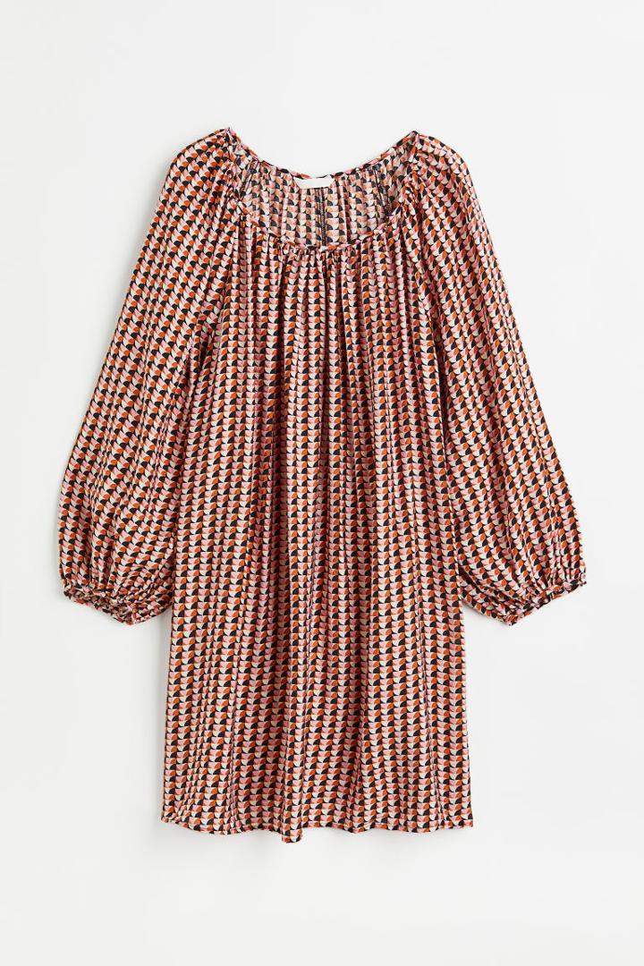 H & M - Balloon-sleeved Crped Dress - Pink