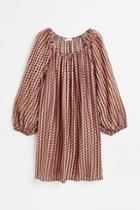 H & M - Balloon-sleeved Crped Dress - Pink