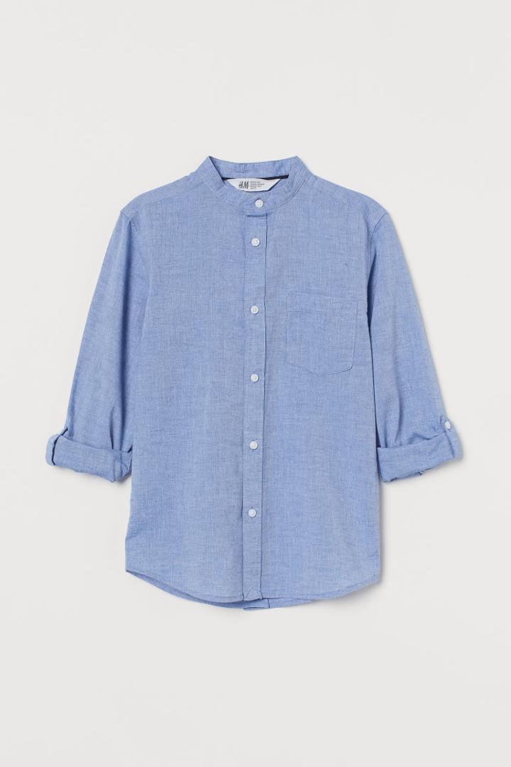 H & M - Band-collar Shirt - Blue