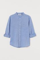 H & M - Band-collar Shirt - Blue