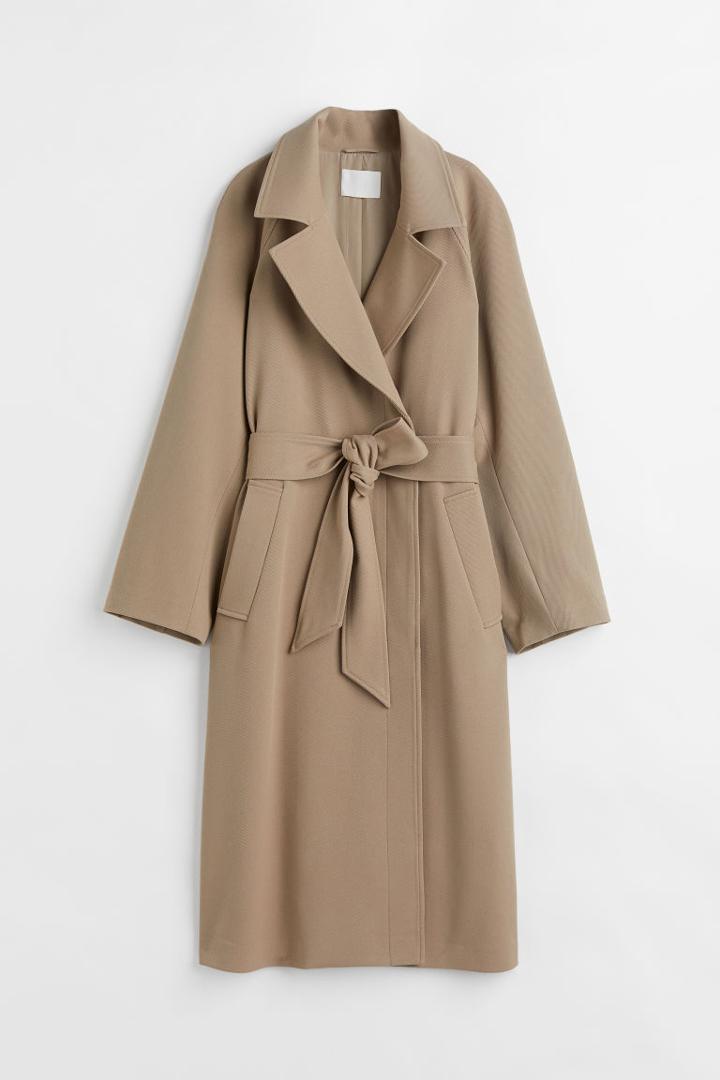 H & M - Tie-belt Twill Coat - Green