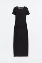 H & M - Gathered Mesh Bodycon Dress - Black
