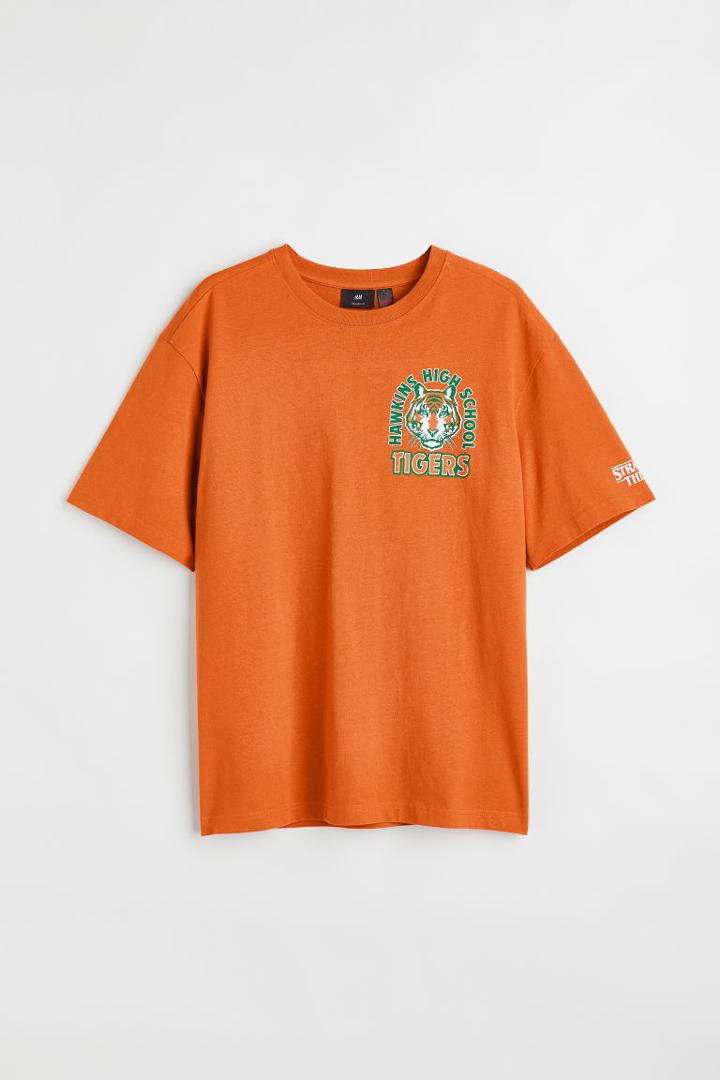 H & M - Relaxed Fit Printed T-shirt - Orange