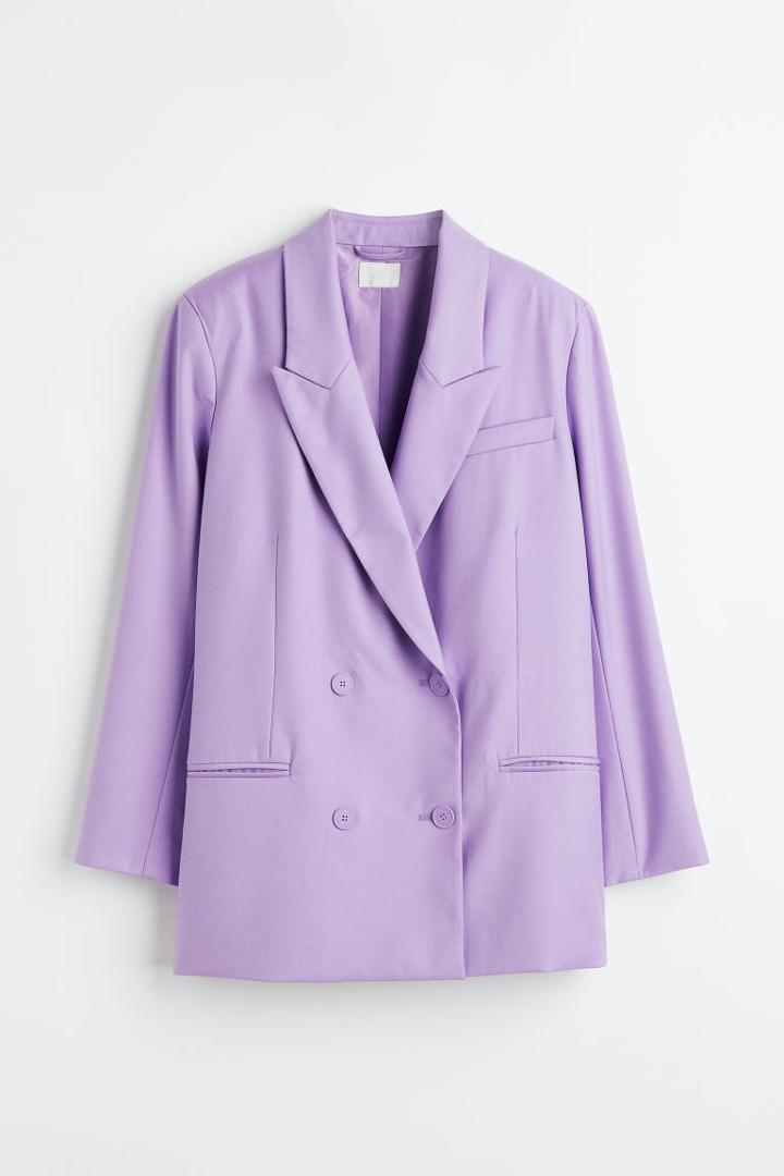 H & M - Oversized Double-breasted Jacket - Purple