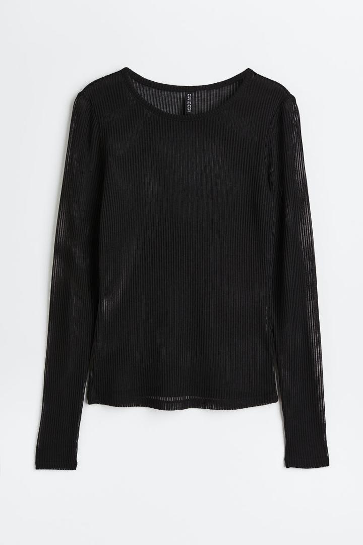 H & M - Sheer Ribbed Top - Black