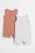 H & M - 2-pack Sleeveless Cotton Romper Suits - Orange