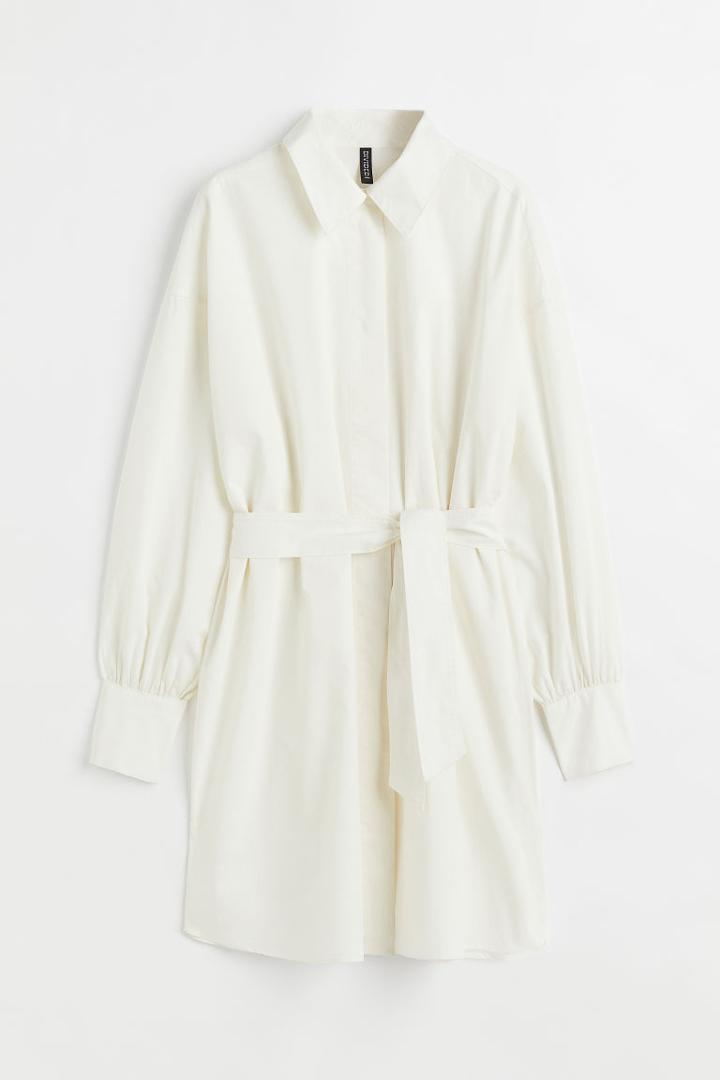H & M - Tie-belt Shirt Dress - White