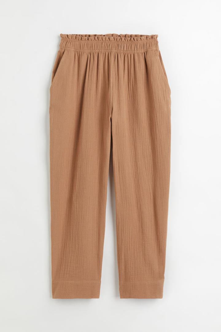 H & M - Crinkled Cotton Pants - Black