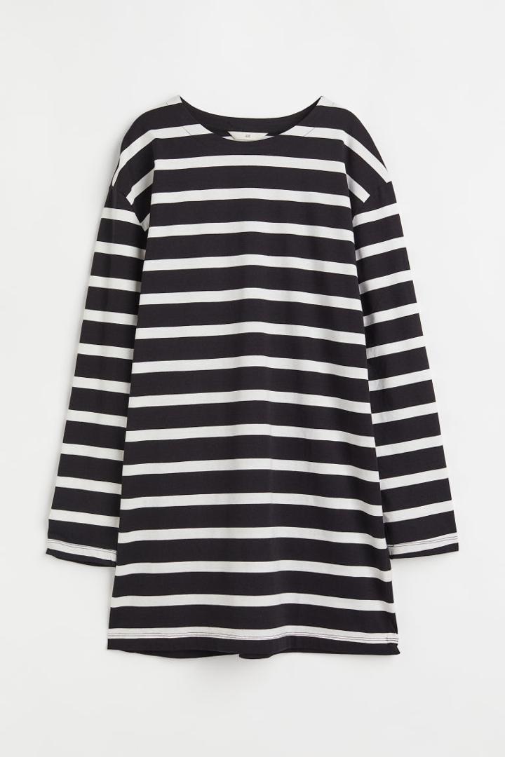 H & M - Long-sleeved Cotton Dress - Black