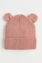 H & M - Rib-knit Hat With Ears - Pink