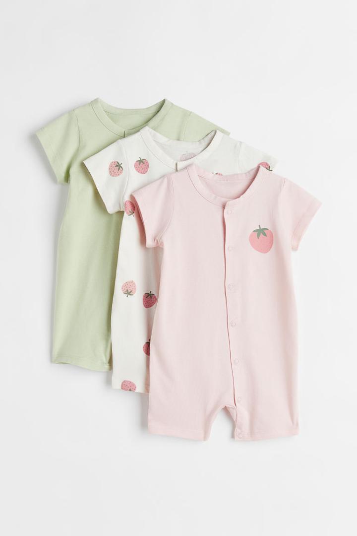 H & M - 3-pack Cotton Jumpsuits - Pink
