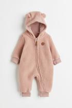 H & M - Hooded Fleece Jumpsuit - Pink