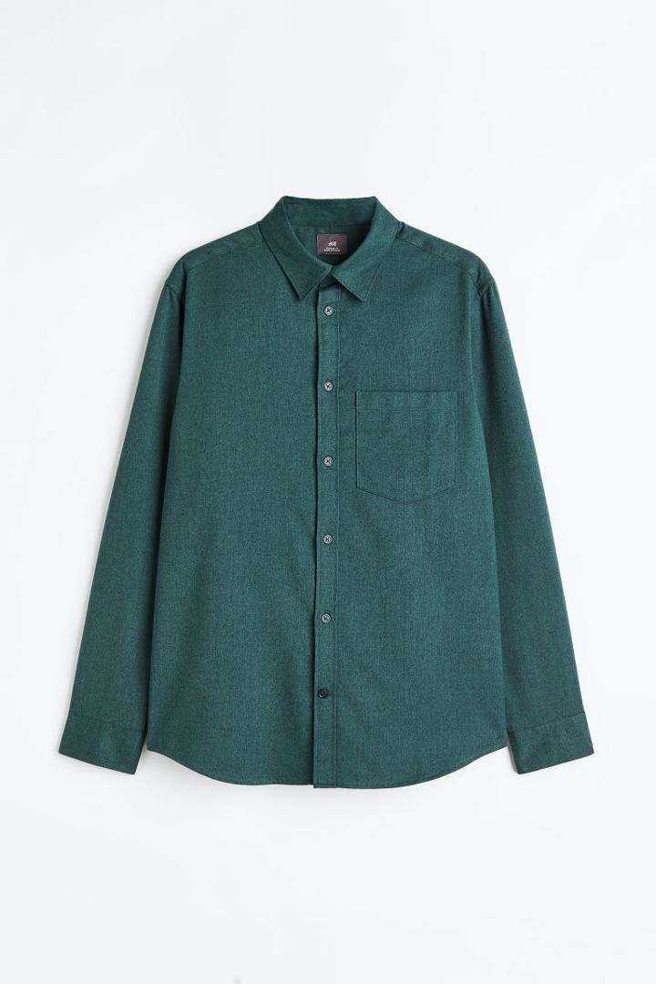 H & M - Regular Fit Twill Shirt - Green