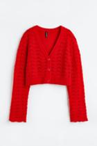 H & M - Pointelle-knit Crop Cardigan - Red