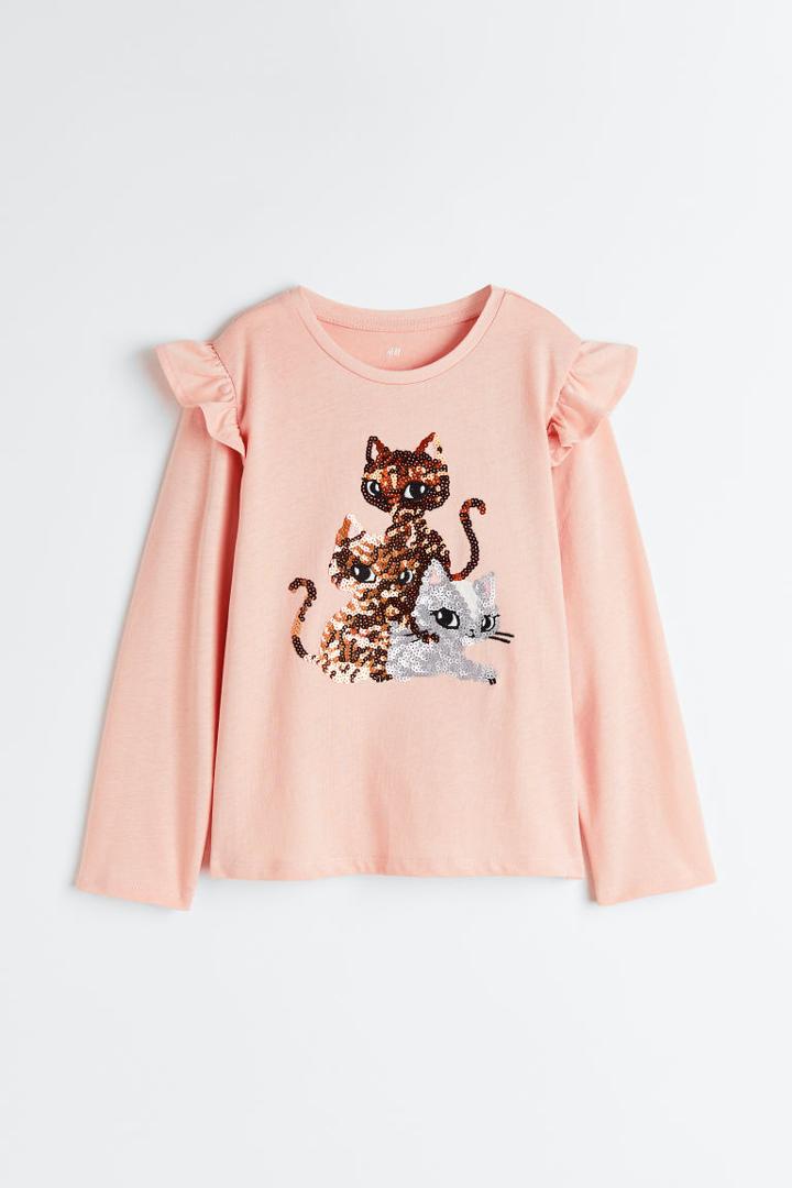 H & M - Ruffle-trimmed Top - Orange
