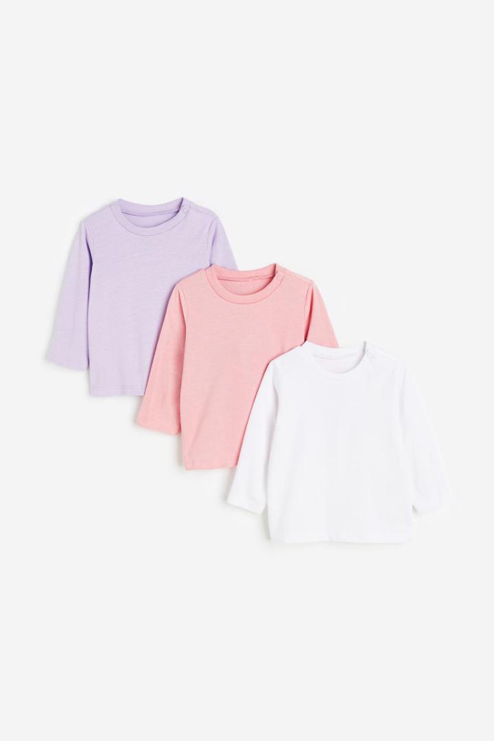 H & M - 3-pack Long-sleeved Jersey Shirts - Pink
