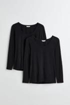 H & M - H & M+ 2-pack Ribbed Jersey Tops - Black
