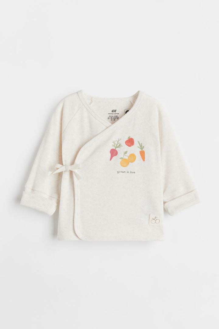 H & M - Wrapover Top With Foldover Cuffs - Beige