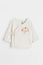 H & M - Wrapover Top With Foldover Cuffs - Beige