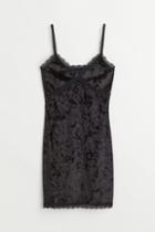 H & M - Ribbed Lace-trimmed Dress - Black