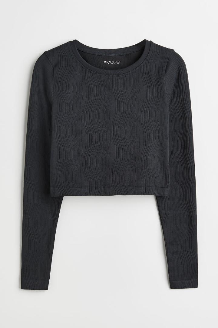 H & M - Seamless Sports Crop Top - Gray