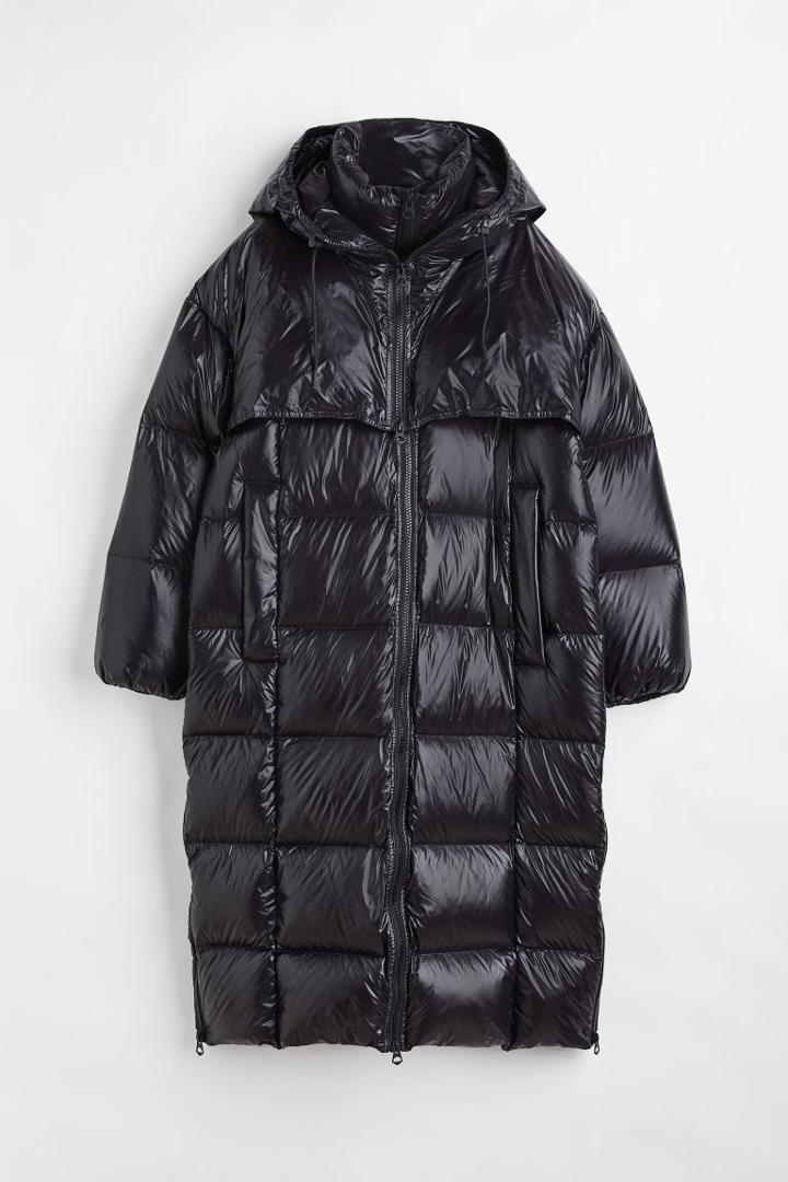 H & M - Oversized Hooded Down Coat - Black