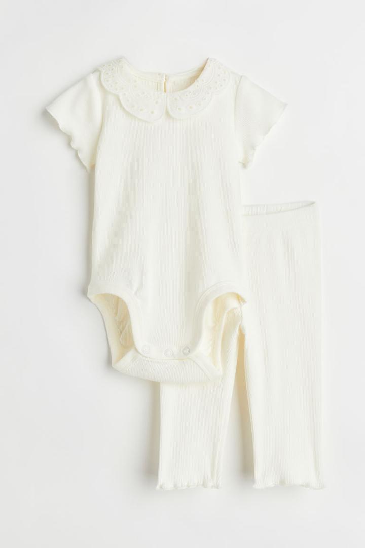 H & M - 2-piece Ribbed Set - White
