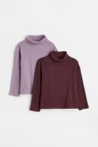 H & M - 2-pack Ribbed Jersey Mock Turtleneck Tops - Pink