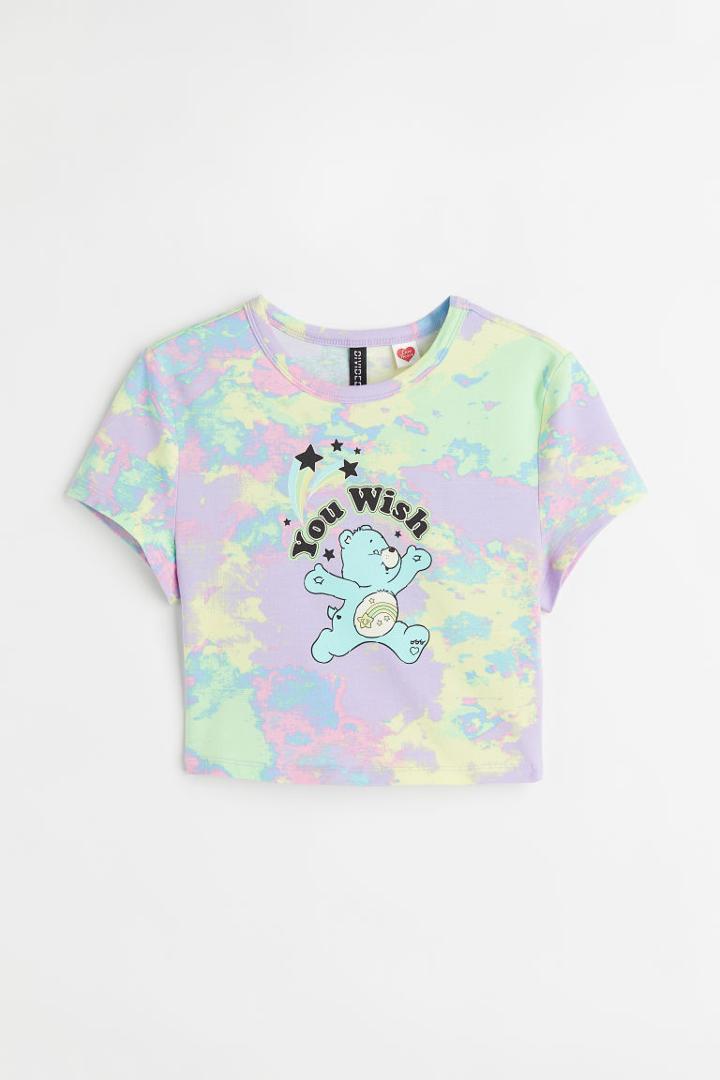 H & M - Patterned Print-motif T-shirt - Purple