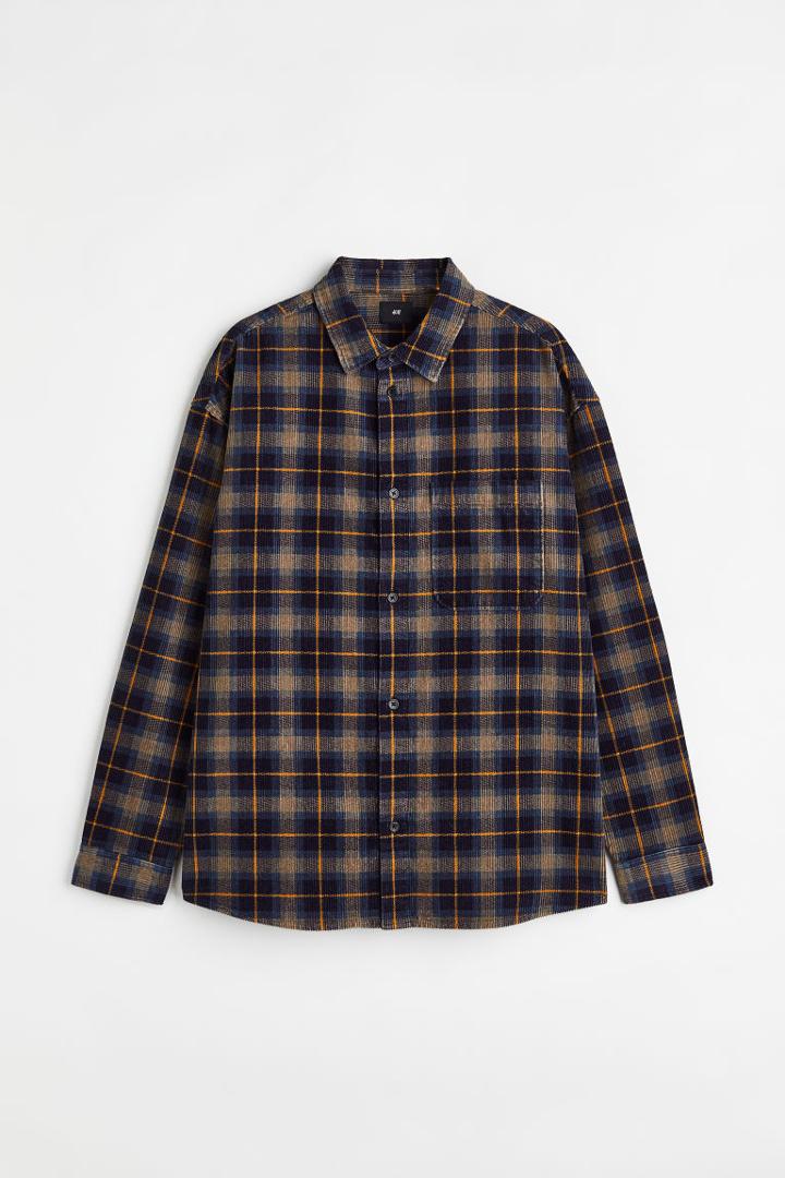 H & M - Oversized Fit Corduroy Shirt - Blue