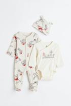 H & M - 3-piece Patterned Cotton Jersey Set - Beige