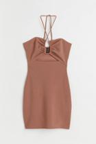 H & M - Bodycon Dress With Cut-out - Beige