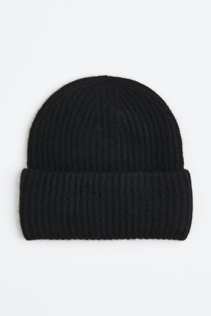 H & M - Rib-knit Cashmere Hat - Black