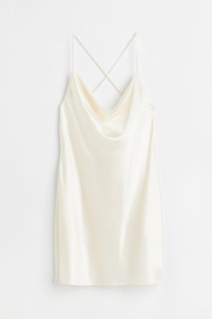 H & M - Short Satin Dress - White