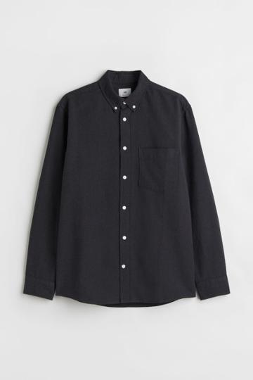 H & M - Regular Fit Oxford Shirt - Black
