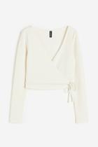 H & M - Wrapover Ribbed Top - White