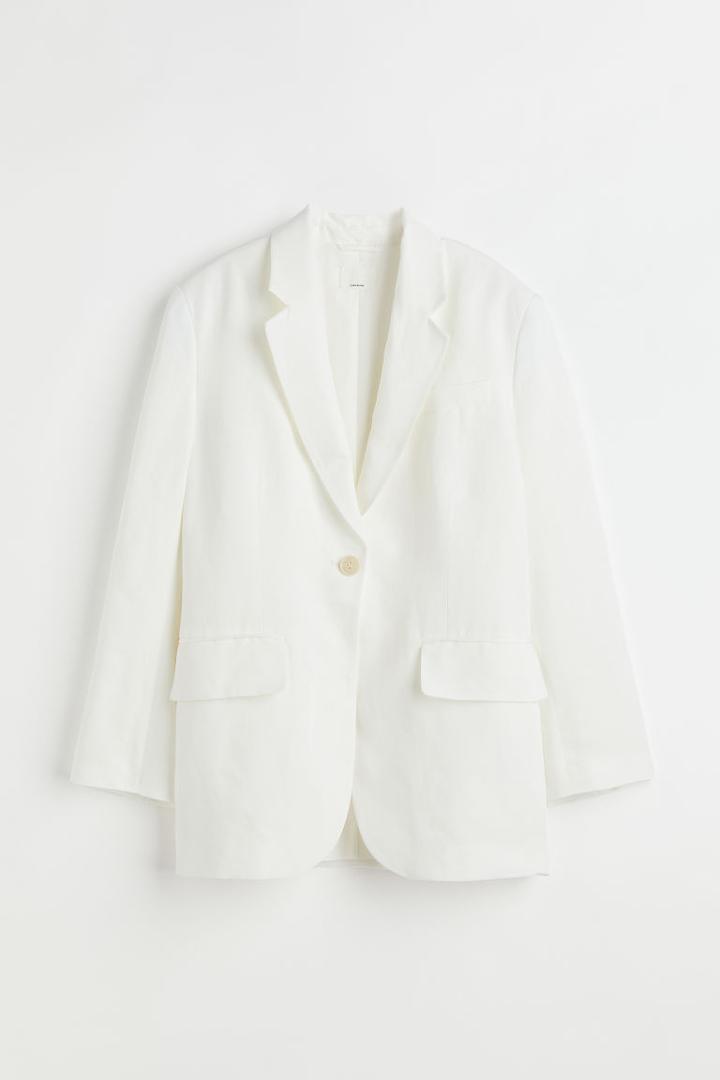 H & M - Oversized Linen-blend Jacket - White