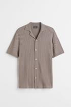 H & M - Regular Fit Rib-knit Polo Shirt - Beige