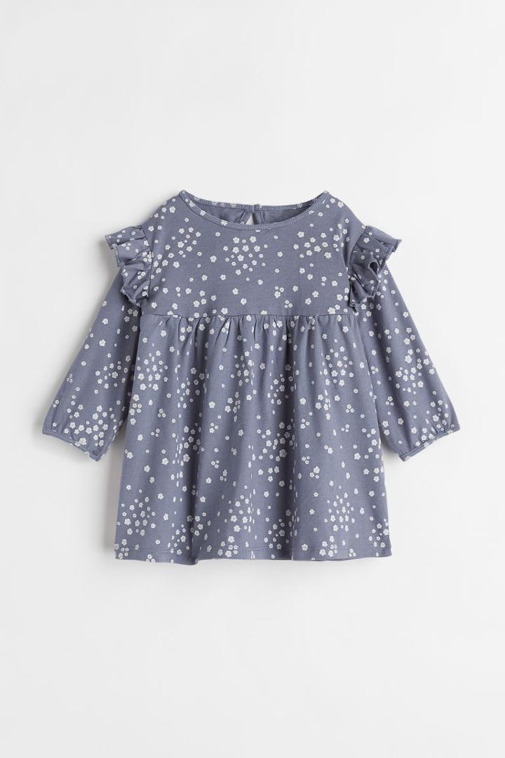 H & M - Patterned Ruffled Dress - Blue