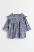 H & M - Patterned Ruffled Dress - Blue