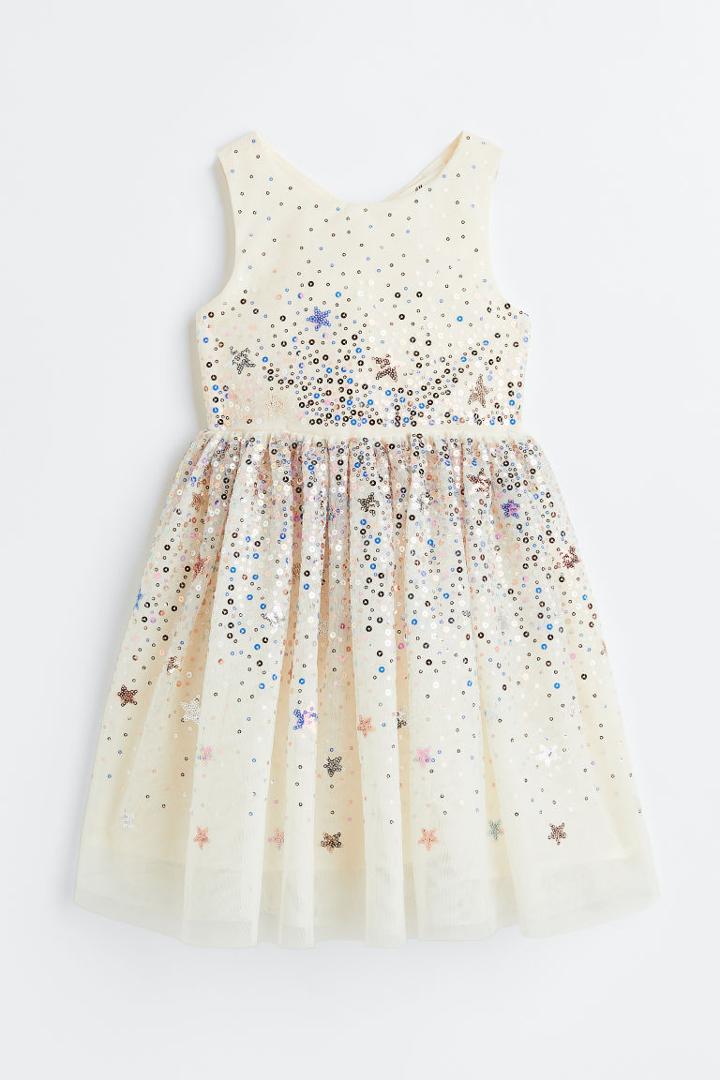 H & M - Sequined Tulle Dress - Beige