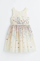 H & M - Sequined Tulle Dress - Beige