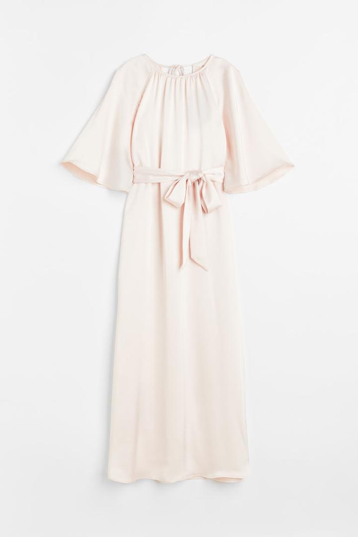 H & M - Tie-belt Satin Dress - Pink