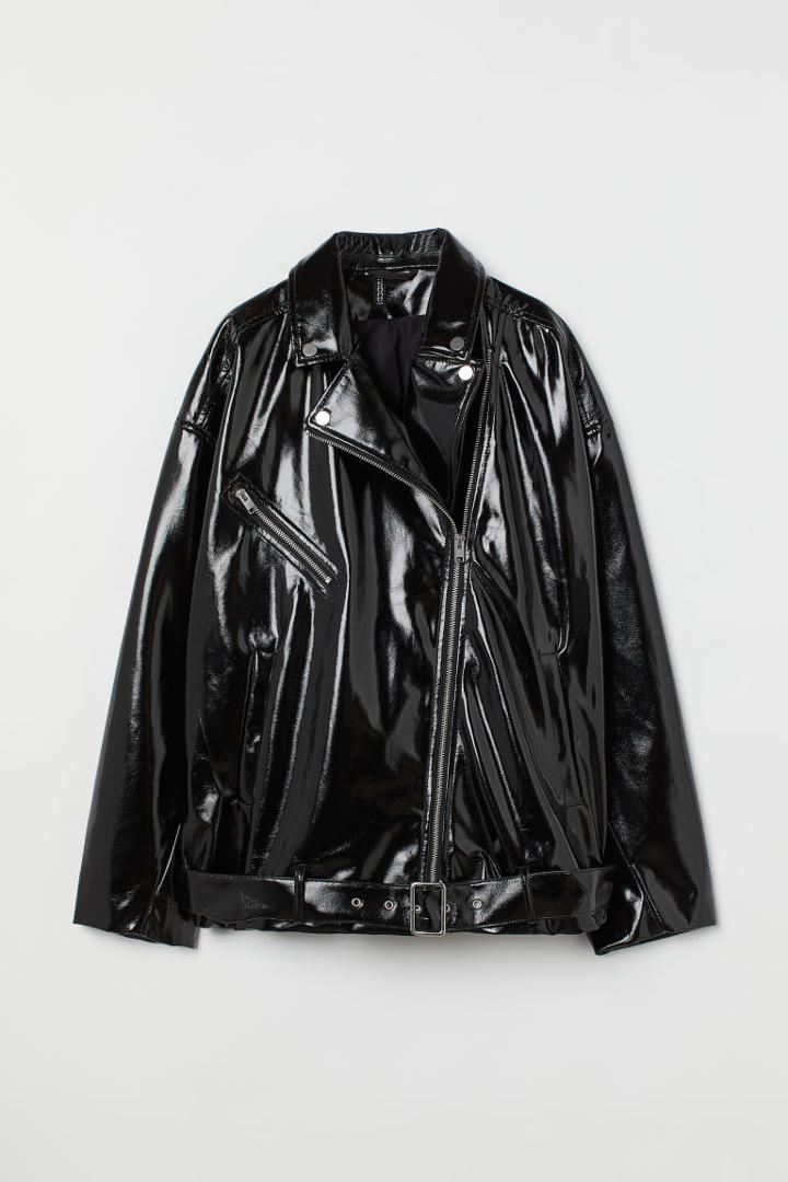 H & M - Patent Biker Jacket - Black